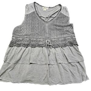 Style and Co Gray Sleeveless Crochet Lace Fringe Petite Large Boho Cottage
